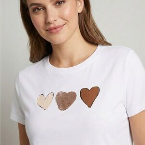 French Connection White Heart Graphic T-Shirt Women's Size XL 100% Cotton